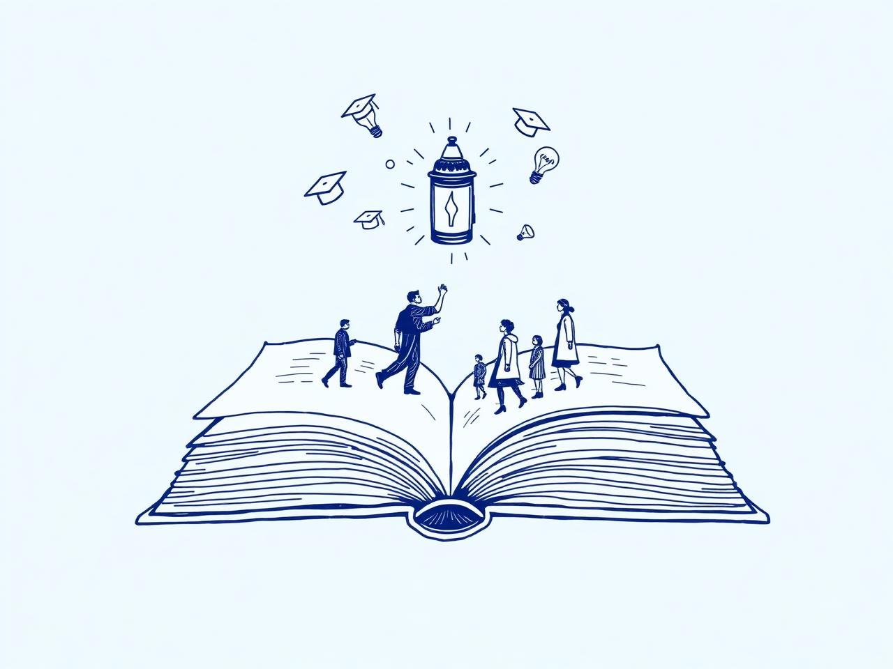 Libro abierto con personas caminando